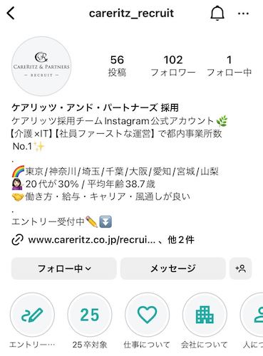 ケアリッツ・アンド・パートナーズ 採用、Instagram採用アカウント