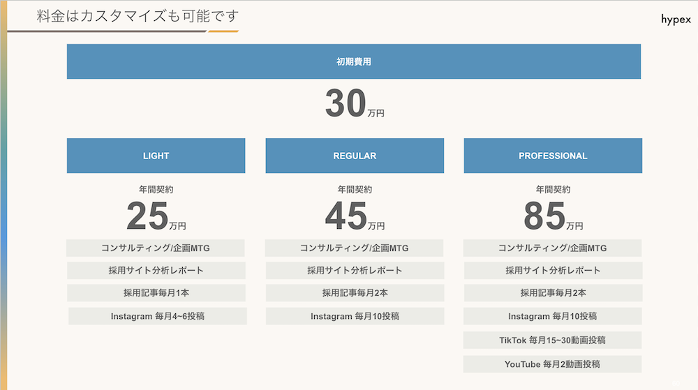 株式会社hypexの採用支援の料金